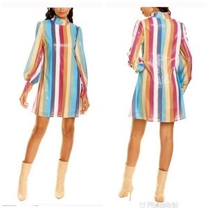 Olivia Rubin Melissa Sequin Rainbow Stripe Long Sleeve Mock Neck Mini Dress